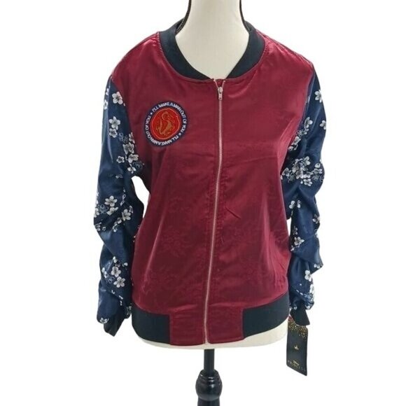 Disney Mulan Jacket Satin Ruched Sleeves Patch Womens Size Small - Picture 1 of 7